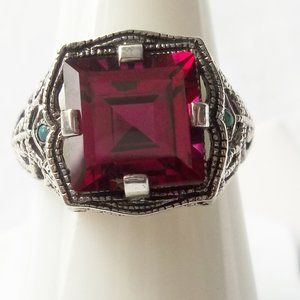A unique magenta sapphire ring, 925 silver, size 7,solitaire, promise ring.